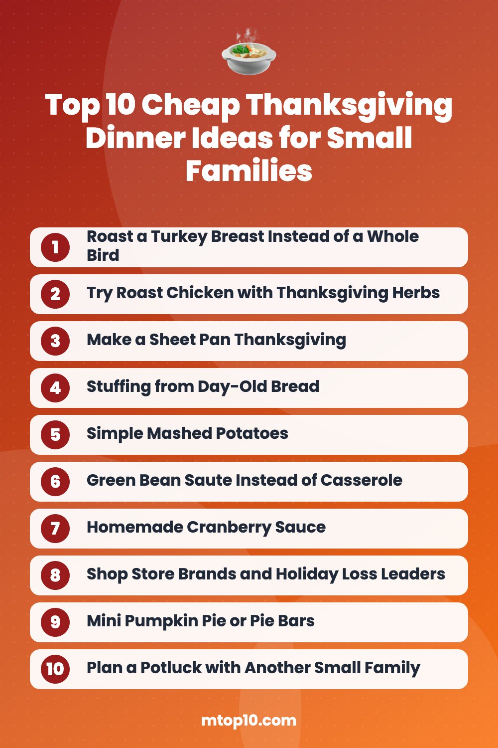 Top 10 Cheap Thanksgiving Dinner Ideas for Small Families – quick list infographic