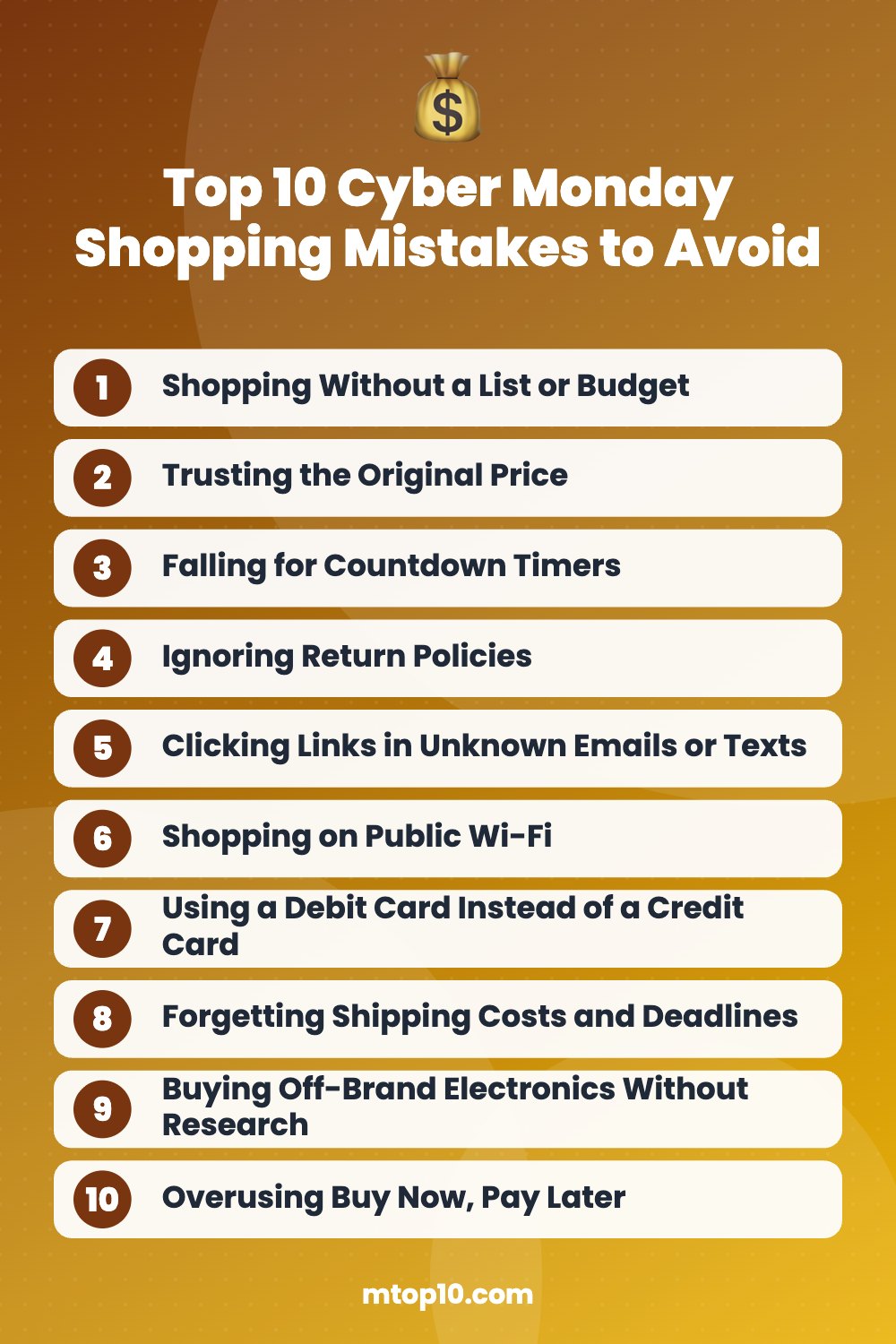 Top 10 Cyber Monday Shopping Mistakes to Avoid – quick list infographic