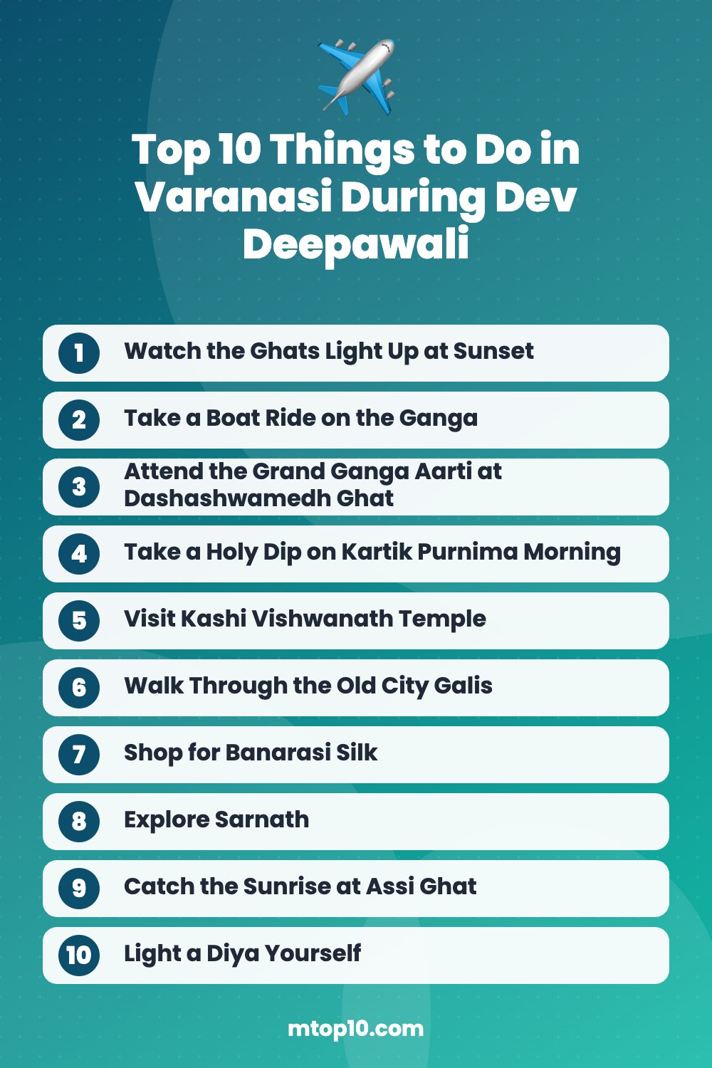 Top 10 Things to Do in Varanasi During Dev Deepawali – quick list infographic